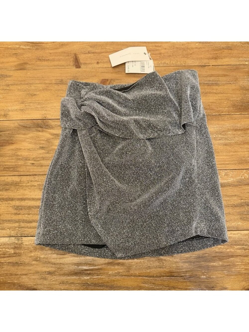 Lush Metallic Silver Mini Skirt Womens Medium Side Tie Wrap Party Clubwear NWT